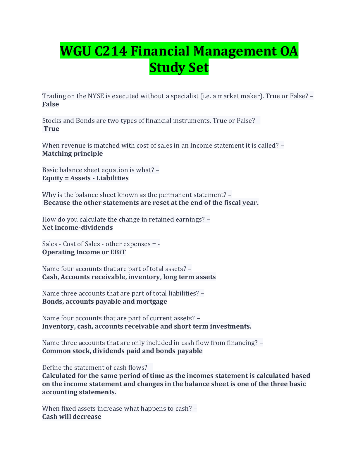 Preview image for WGU C214 Financial Management OA Study Set